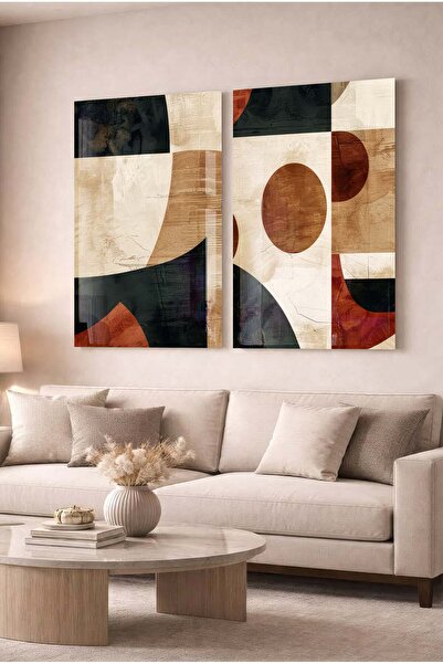 Zevahir Mobilya Dekorasyon Set de 2 tablouri decorative geometrice din sticlă...