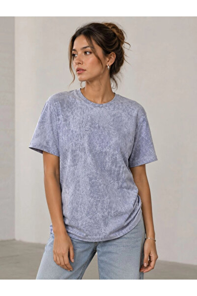 Asmedo Women's Washed Effect T-Shirt with Crew Neck Street Style Short Sleeve...