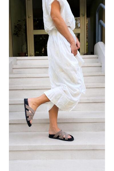 ESSO LA MİA Ayli̇n Women's Slippers Daily Genuine Leather Stone Suede