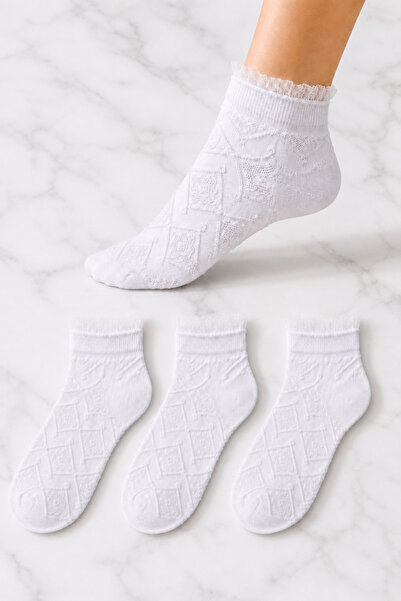 ZENGİN 3-Pack Seamless Toe Ruffled Elastic Women's Ballerina Socks Set