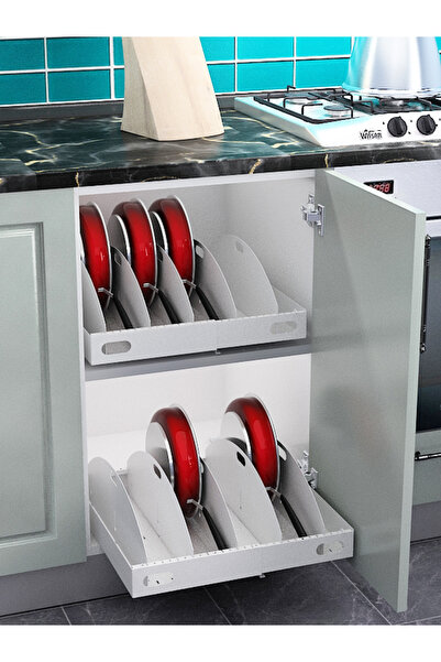 AnkaAtelier SlideNest Beyaz Raylı Tencerelik & Tavalık Organizer – Ayarlanabi...