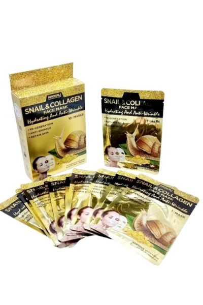 haokali Mască de față Snail & Collagen Face Mask - 10 bucati