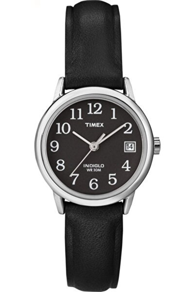 Timex ساعة نسائية سهلة القراءة بحزام جلدي وخاصية التاريخ من إنديجلو كوارتز، ب...