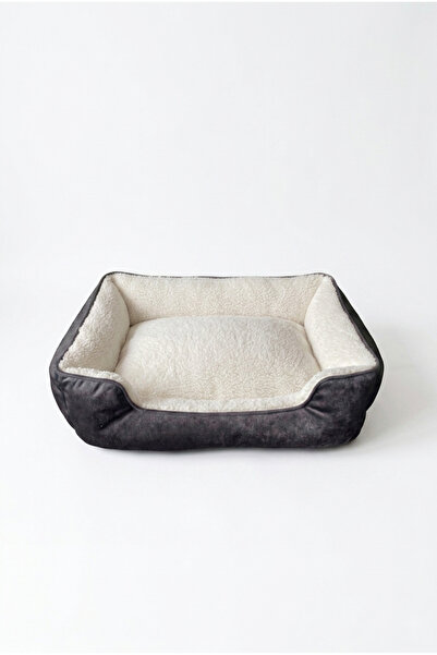 BRT Pet Ultra Kedi ve Köpek Yatağı - Gri Beyaz Pofuduk Peluş 60x45 cm