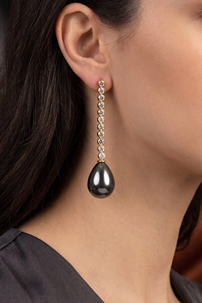 PETEK AKSESUAR Waterway Crystal Pearl Drop Elegant Earrings 5.5 Cm.