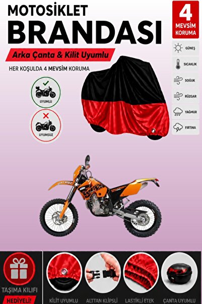 Cemku Double Black Top - Red Bottom, Rear Bag Compatible Ktm 525 Exc Motorcyc...