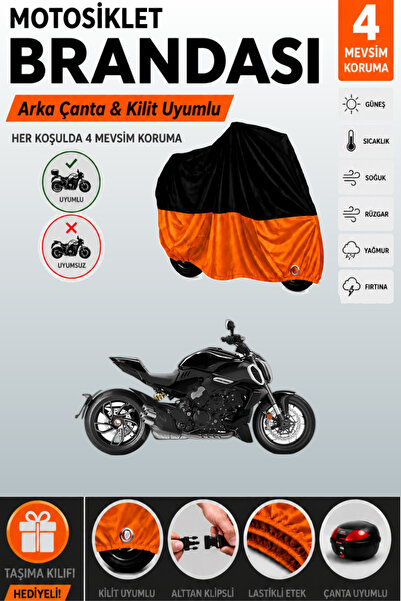 Cemku Double Black Top - Orange Bottom, Rear Bag Compatible Ducati Diavel V4 ...