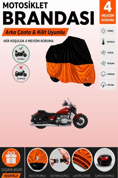 Cemku Double Black Top - Orange Bottom, Rear Bag Compatible Bmw R 18 Motorcyc...