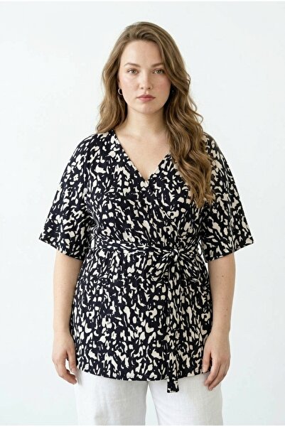 Stil Diva Wrap-Around Collar T-Shirt with Elastic Waist and Tie