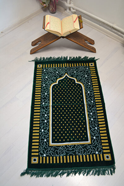 Bilenler Line Patterned Velvet Prayer Rug