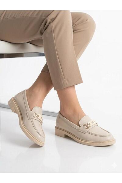 Lütfi Women's Cream Daily Stylish Loafer Shoes