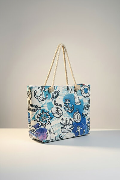 LYRA Bags & Accessories حقيبة شاطئية كبيرة الحجم مع سحاب وبطانة داخلية