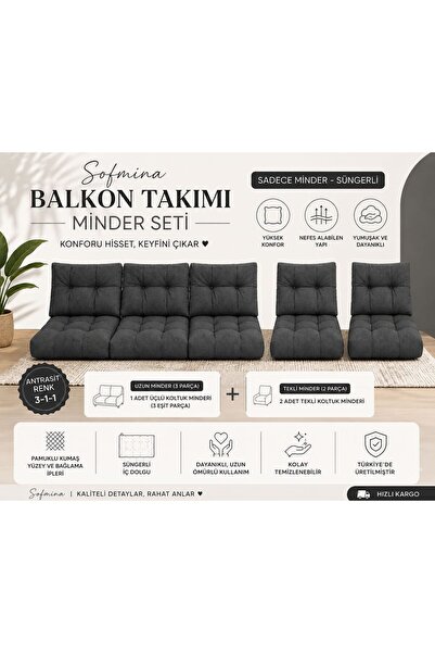 Sofmina Leke Tutmaz 3-1-1 Balkon Bahçe Minder Seti - Fermuarlı Yıkanabilir İç...