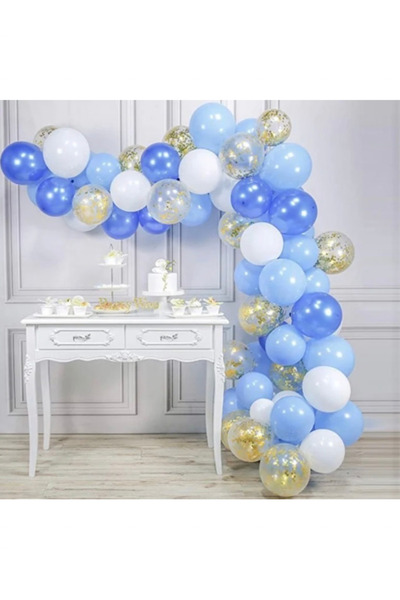 Partihane Blue Gold Confetti Balloon Chain Set - 5 Meters