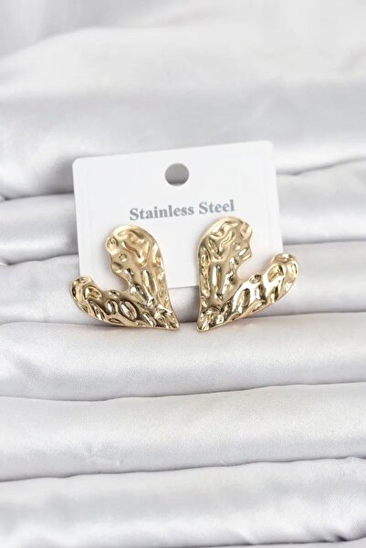 Generic Brand 316L Steel Gold Color Heart Model Women's Earrings Tj-Bkp11809