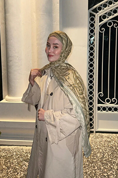 Madame Polo Historical Victorian Desen Şal - Yağ Yeşili