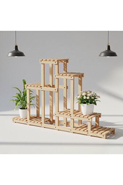 Ev dekka Doğal Köknar Ahşap Çok Katlı Çiçeklik Standı Saksılık 120x150x25 cm