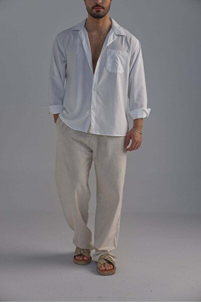 OUTFİT MAN Oversize Basic Shirt with Pockets White