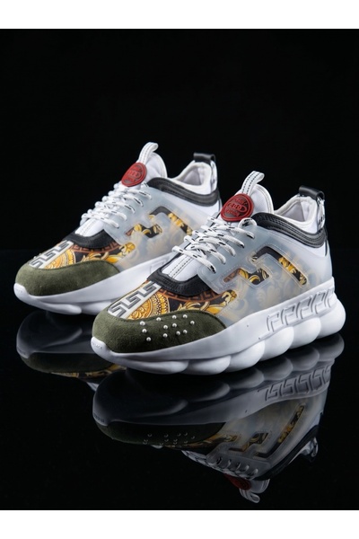 EXCLUSIVE STYLE Sneakers CHAIN Green/White - Piele ecologica si catifea