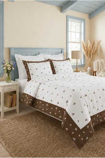 İK TEKSTİL Maison Floral Embroidered and Ribbed 100% Cotton 6 Piece Double Br...