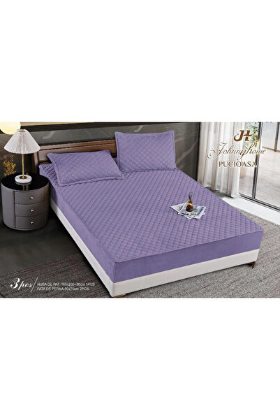 Pucioasa Topper-style fitted cover with elastic, 160x200, lilac quilted with ...