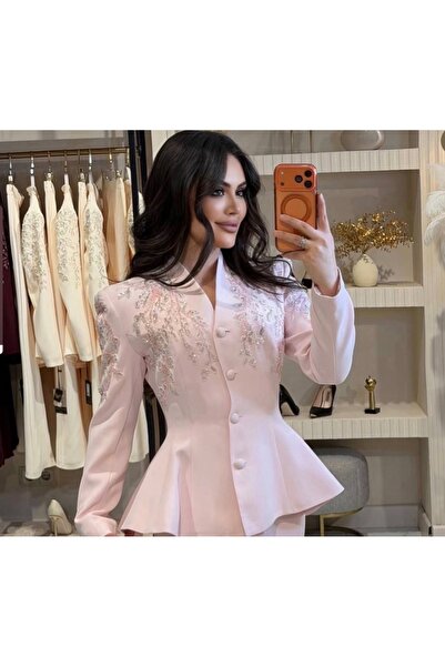 MODA Special Design Dumbbell Fabric Stone-Embellished Jacket and Pants Two-Pi...