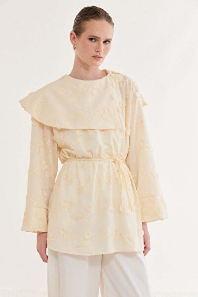 ASEDE Embroidered Floral Pattern Transparent Voile Shirt Tunic (Light Colors ...