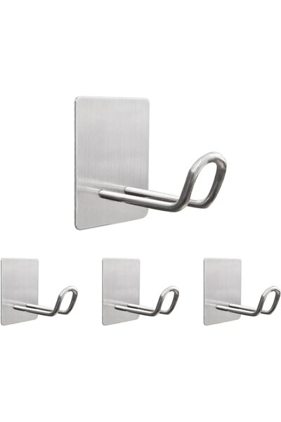 Morobor Silver Self-Adhesive Hooks, 4pcs Heavy Duty Stainless Steel Towel Hoo...