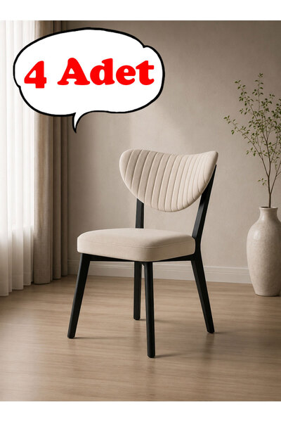 Teknor 4 Adet Elma Sandalye Modern Kadife Kapitone Sırtlı Mutfak Yemek Odası ...