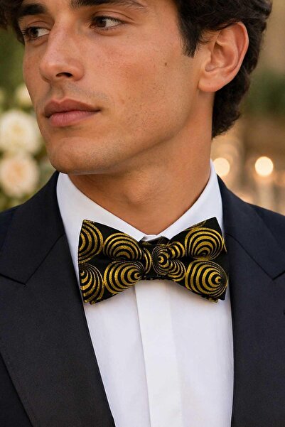 Kravatkolik Black - Green Motif Silk Bow Tie Sb189