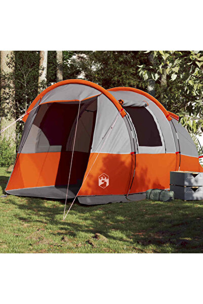 vidaxl Cort de camping tunel 4 persoane, gri/portocaliu, impermeabil