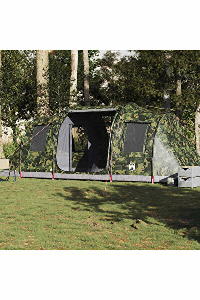 vidaxl Cort de camping tunel pentru 4 persoane, camuflaj, impermeabil
