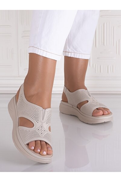 OEM Beige Women's Sandals Made from -Leather by Risonia, Size 36