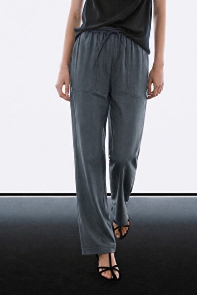 MATERIAL Women's Elastic Casual Loose Khaki Linen Trousers