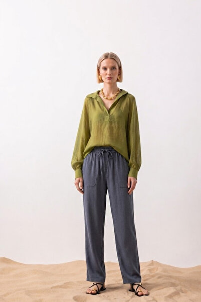 MATERIAL Women's Straight-Leg Double-Pocket Smoked Linen Trousers