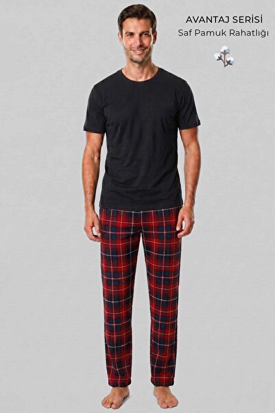 Aytuğ&Mısırlı Mısırlı Erkek Pamuk Ekoseli Alt Pijama Kırmızı