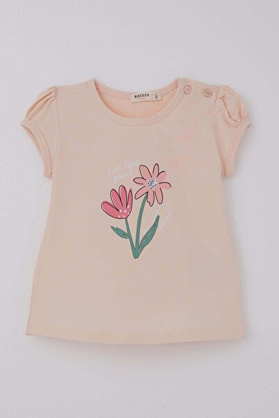 Breeze Tricou pentru fete cu imprimeu floral colorat, 1,5-5 ani, pudră