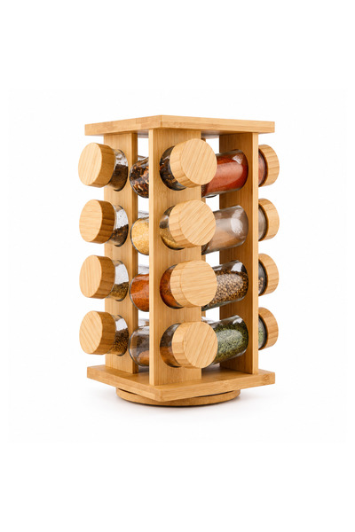 zorlo online store 360° Rotating Bamboo Spice Rack Organizer with 16 Glass Sp...