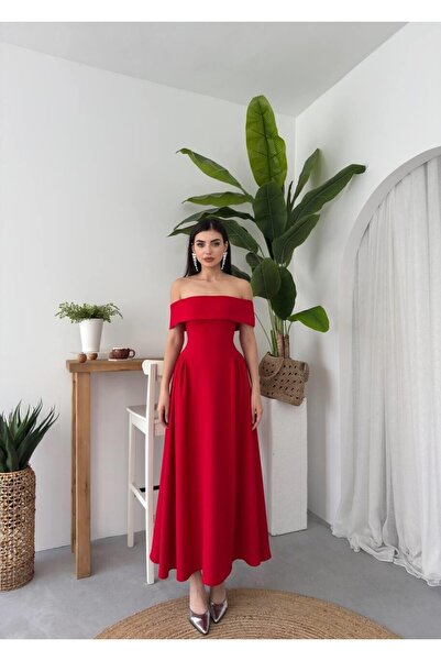 Caddebostan Moda Women's Strapless Off-Shoulder Midi Length Event and Evening...
