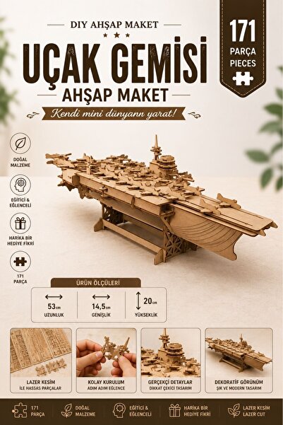 ALGWOOD 3D Puzzle Askeri Gemi Model Kiti - Minyatür Donanma Uçak Gemisi Ahşap...