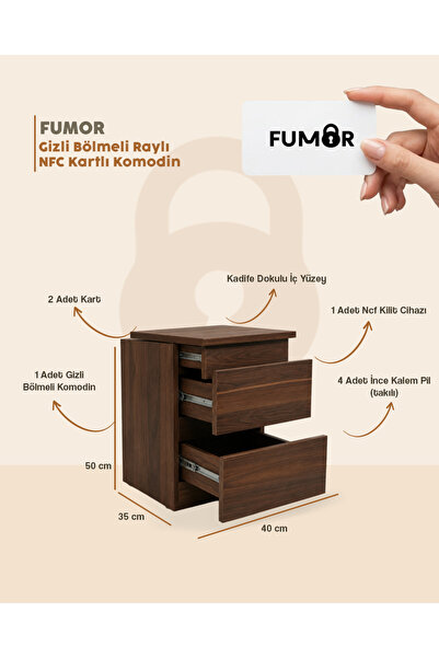 Fumor NFC Kartlı Raylı Gizli Bölmeli Ev Ofis Dolap