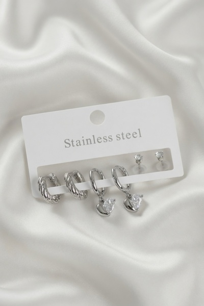 Jadem Gold 316L Stainless Steel Heart Detailed Women's Earring Set