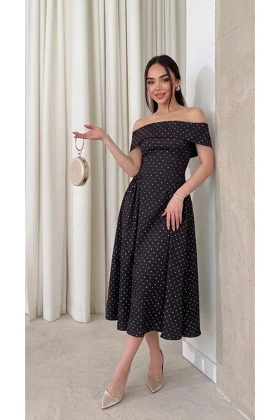 LEYLA SAĞLAM Polka Dot Madonna Collar Midi Dress