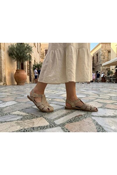 ALMİNA Women's Ankle Strap Buckle Closed Front Suede Daily Cage Sandals