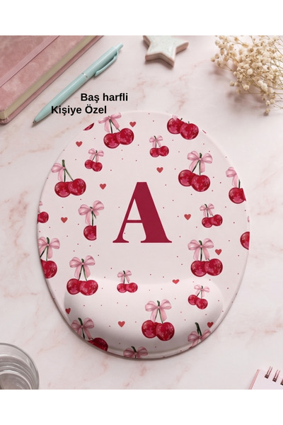 matizya Kişiye Özel Baş Harfli Kiraz Desenli Bilek Destekli Mousepad Ergonomi...