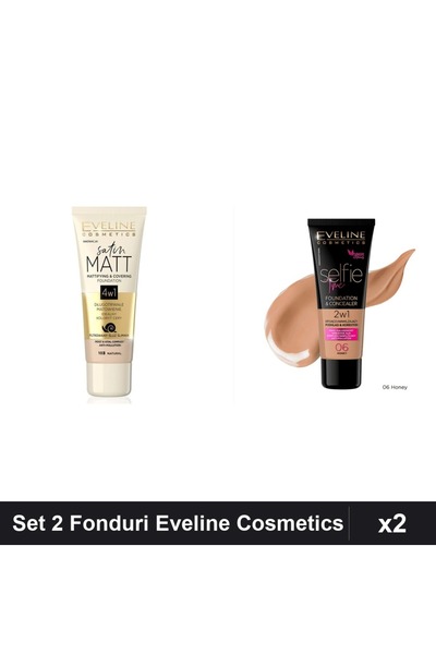 Eveline Set 2 Fonduri de Ten Cosmetics, Satin Matt 103 + Selfie Time 2in1 06,...