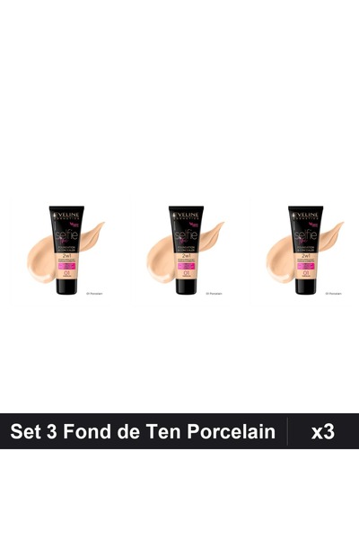 Eveline Set 3 Fond de Ten Selfie Time 2 in 1, 01 Porcelain, 30ml Fiecare
