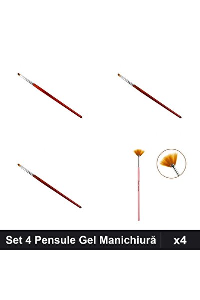 NAİLS Set 4 Pensule Manichiură Gel, Limba Pisică și Teșite, Pensula Evantai P...