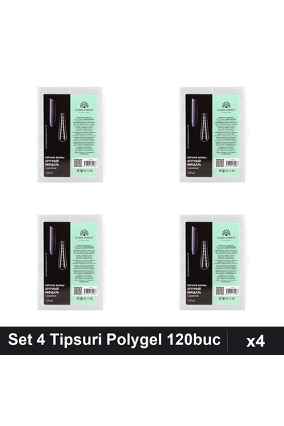 global fashion Set 4x120 Tipsuri Polygel Reutilizabile, Forma Migdală Arcuită...