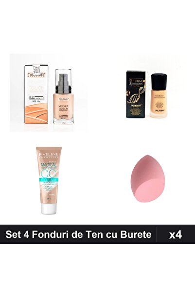 TLM Set 4 Fonduri de Ten Velvet Touch & Serum SPF 10-15, Nr.104, cu Burete